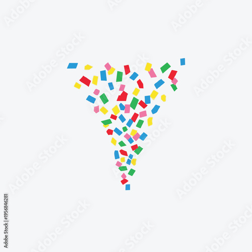 A flurry of multicolored confetti pieces falling downwards in a cone shape
