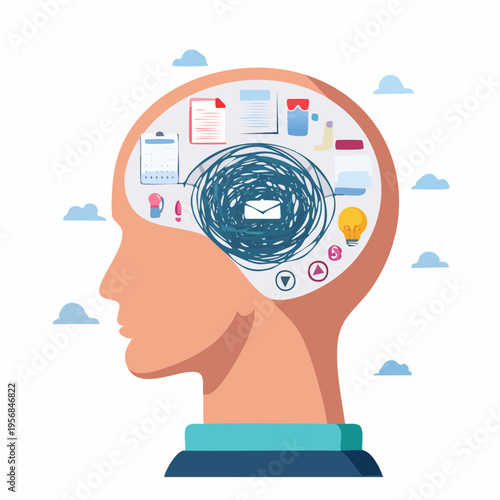 Work Burnout Concept – Overwhelmed Employee Mind with Tasks and Documents Chaos