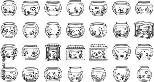 Fish Tanks: A Collection of Hand-Drawn Aquarium Illustrations