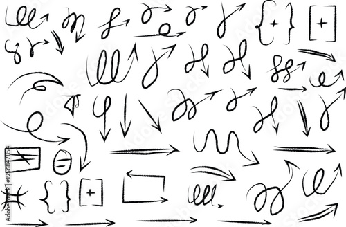 Hand drawn doodle style alphabet with sketch letters and symbols in a seamless black design set