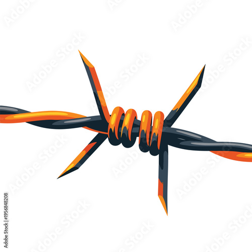 Detailed Vector Illustration of Barbed Wire Segment Representing Security and Restriction