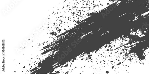 Abstract a dynamic abstract artwork, a bold stroke of dark paint dominates, complemented by scattered splashes that evoke a sense of creative expression and artistic freedom. 