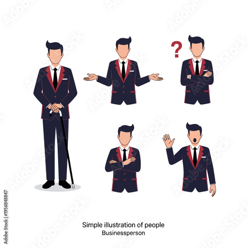 Businessperson Illustrations Set Various Poses Confused Doubtful and Expressive Stock Image Vector Graphic Design Concepts