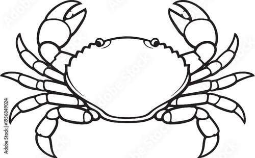 Crab walking sideways pose line art marine crustacean top view outline vector illustration isolated on white background