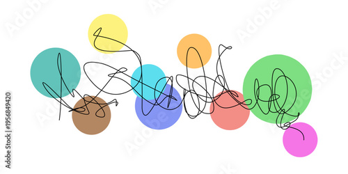 Abstract creative scribble with colorful pastel circles vector illustration for brainstorming and creativity concept