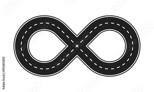 infinity road line symbol, endless round loop, logotype template, flat level road interchange