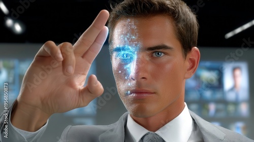 AI Face Scan, Biometric ID, Future Technology, Businessman