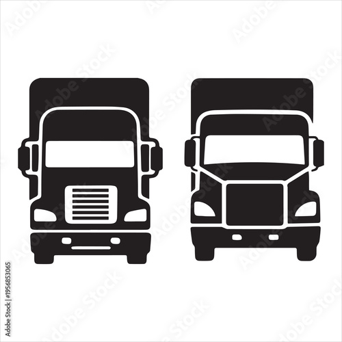 PrintClassic semi truck silhouette on white background