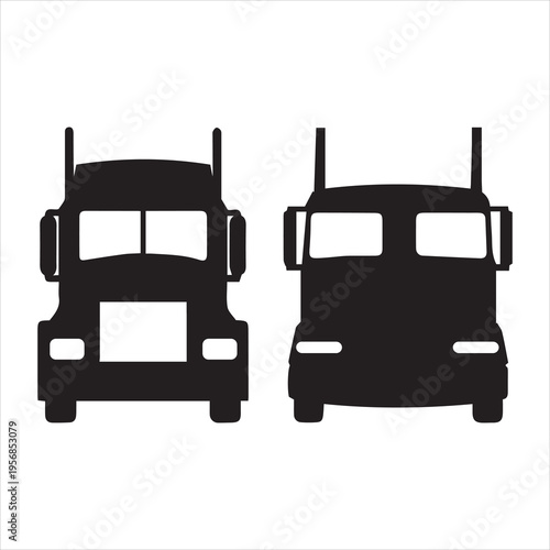 Trucking silhouette vector art of two semi trucks for commercial transport and freight industry use