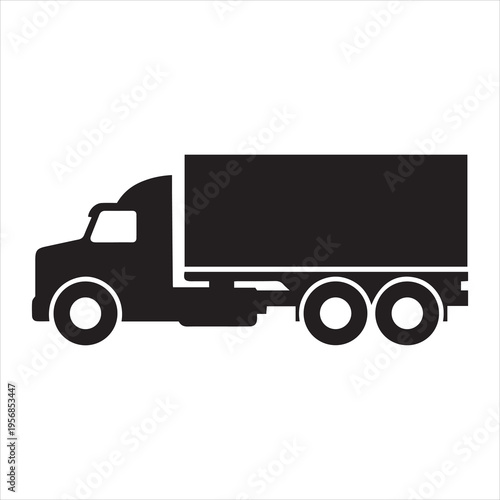 Black silhouette icon of a large commercial semi-trailer truck vector.