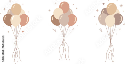 Soft Toned Balloon Bouquet Set with Elegant Ribbons and Sparkles for Minimalist Event Decorations and Party Themes