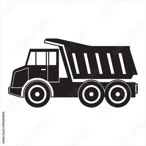 dump truck silhouette line art vector illustration with a white background