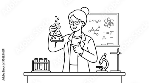 Female Scientist in Lab Holding Beaker