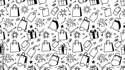 Fun Seamless Shopping Pattern in Black and White