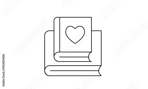 Education and knowledge concept stack of books with heart symbol on top book cover.Editable stroke, Vector illustration, Line art Icon, Symbols.
