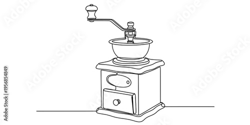 Continuous One Line Drawing of Vintage Manual Coffee Grinder
