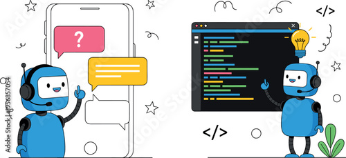 ArtificiAI Chatbot Support Illustration with Mobile Messaging Interface, Robot Assis