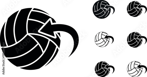 Volleyball logo design variations with bird element