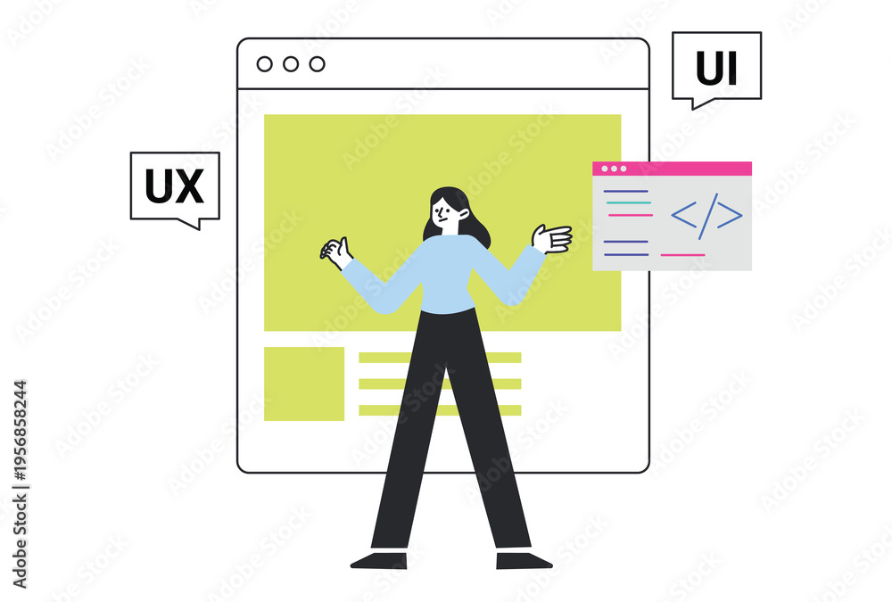 Fototapeta premium Web designer professional managing UI and UX interface elements.