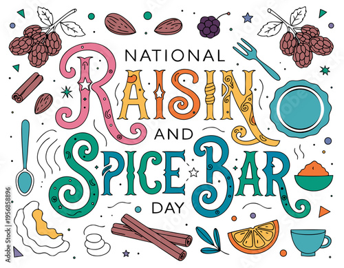 Healthy Snack Vector Illustration, National Raisin and Spice Bar Day Food Concept