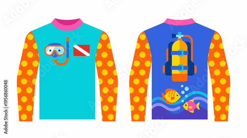 Children's Rash Guard with Scuba Diving and Fish Design