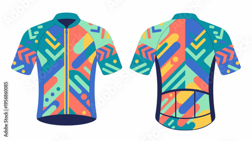 Colorful Abstract Cycling Jersey Front and Back View