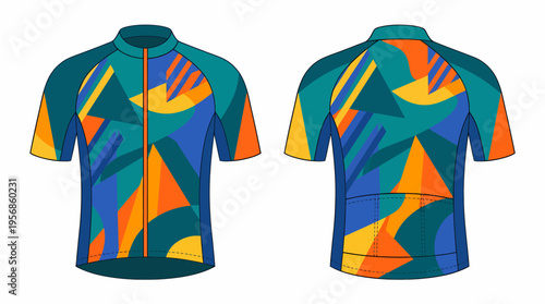 Colorful Cycling Jersey Mockup - Front and Back View
