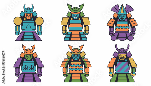 Colorful Samurai Armor Illustrations - Japanese Warrior Characters