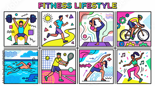 Fitness Lifestyle Activities Collage - Vector Art