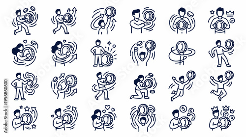 Money Icons: People Earning, Saving, and Investing