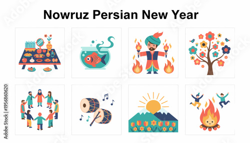 Nowruz Persian New Year Celebration Icons and Symbols