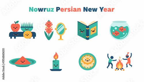 Nowruz Persian New Year Icons - Happy Celebration