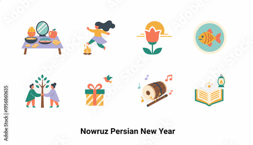 Nowruz Persian New Year Icons Set