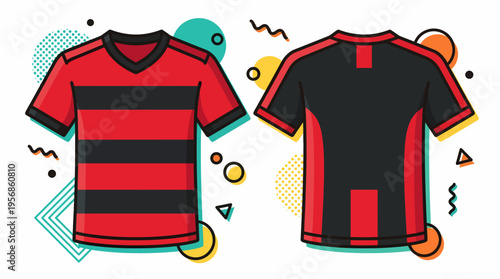 Red Black Striped Soccer Jersey Front Back View Graphics