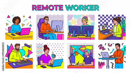 Remote Worker Collage: Diverse People Working From Home