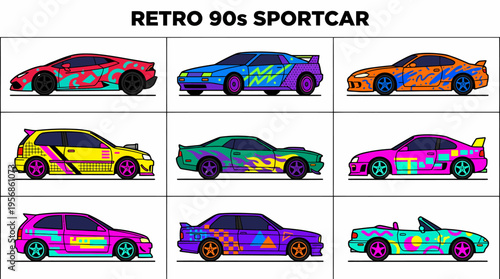 Retro 90s Sportscars Pixel Art Collection