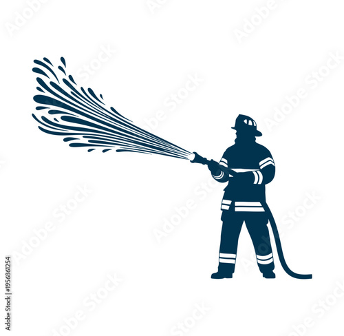 fireman spraying water from hose in full gear