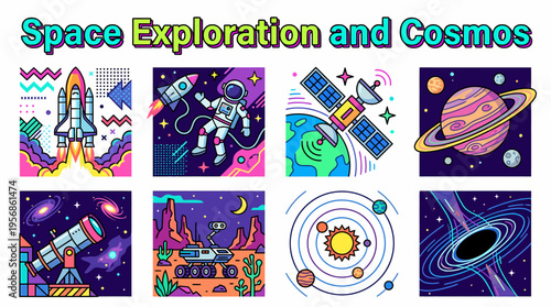 Space Exploration and Cosmos Pixel Art Collage