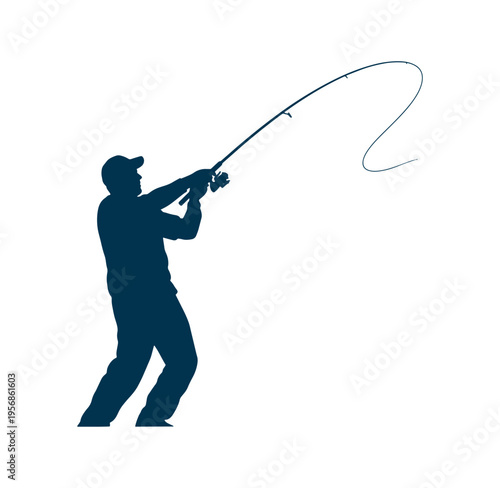 man in silhouette casting a fishing rod with a curved line in a dynamic motion