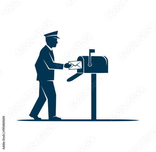 man in uniform putting letter in a mail box on a pole
