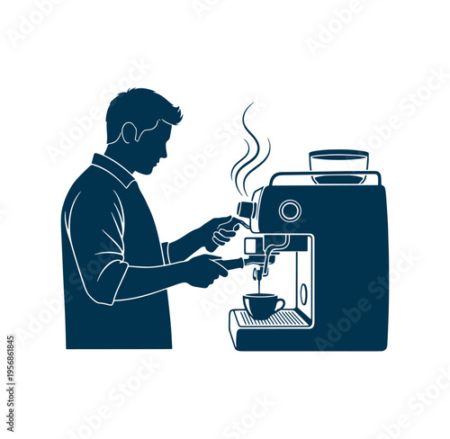 Person making coffee with espresso machine in modern minimalist style
