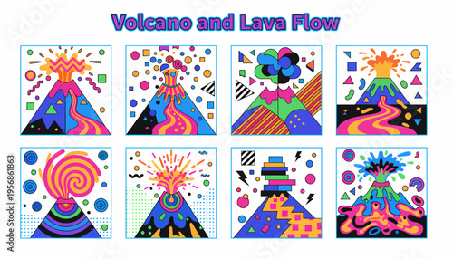 Abstract Volcano and Lava Flow Illustrations