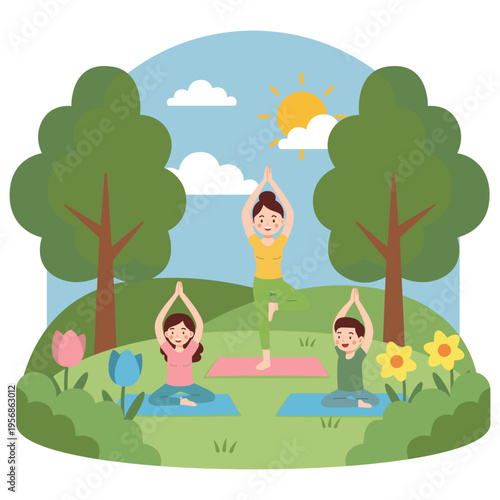 Yoga outdoors in the spring
