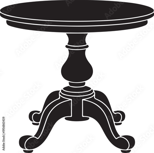 Classic round wooden table silhouette icon for vintage furniture design