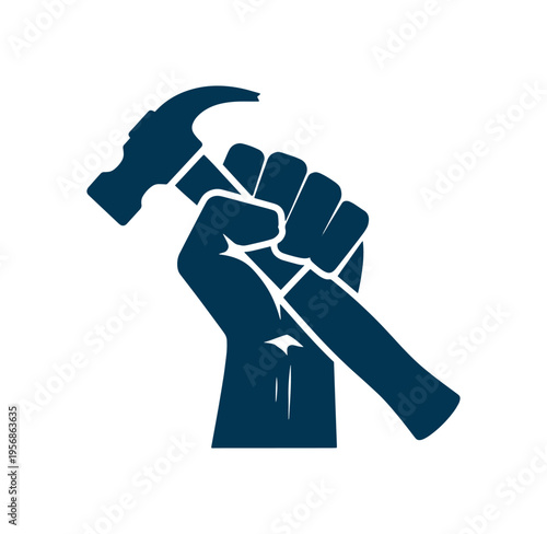 Hand holding hammer in fist for construction and repair work activities