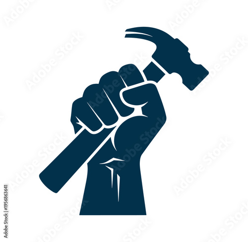 hand holding hammer fist gripping tool for construction work  hand with a hammer
