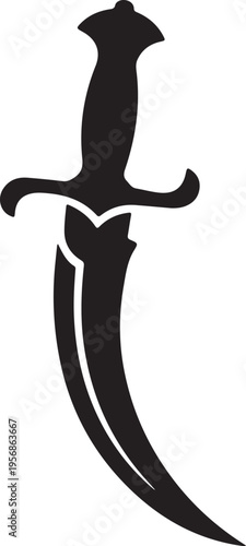 Curved dagger silhouette icon for medieval weapon and fantasy design