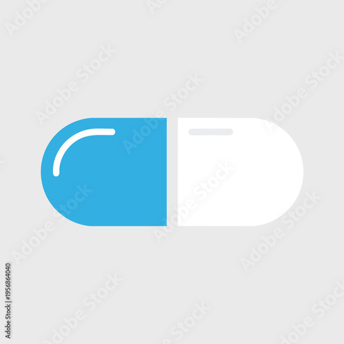 A simple icon depicting a two-toned capsule, half blue and half white