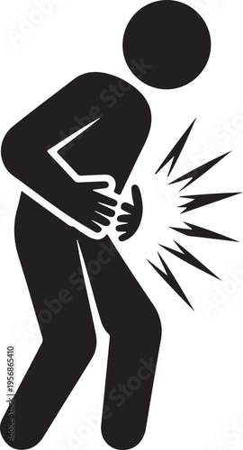 Man holding lower back in pain silhouette icon for medical and health concept
