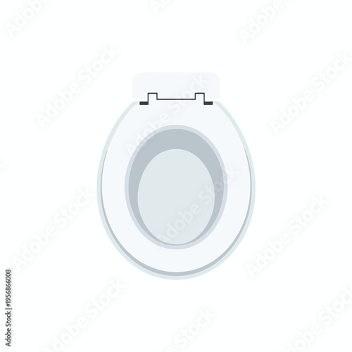 Clean white toilet top view with closed lid and gray seat on white background